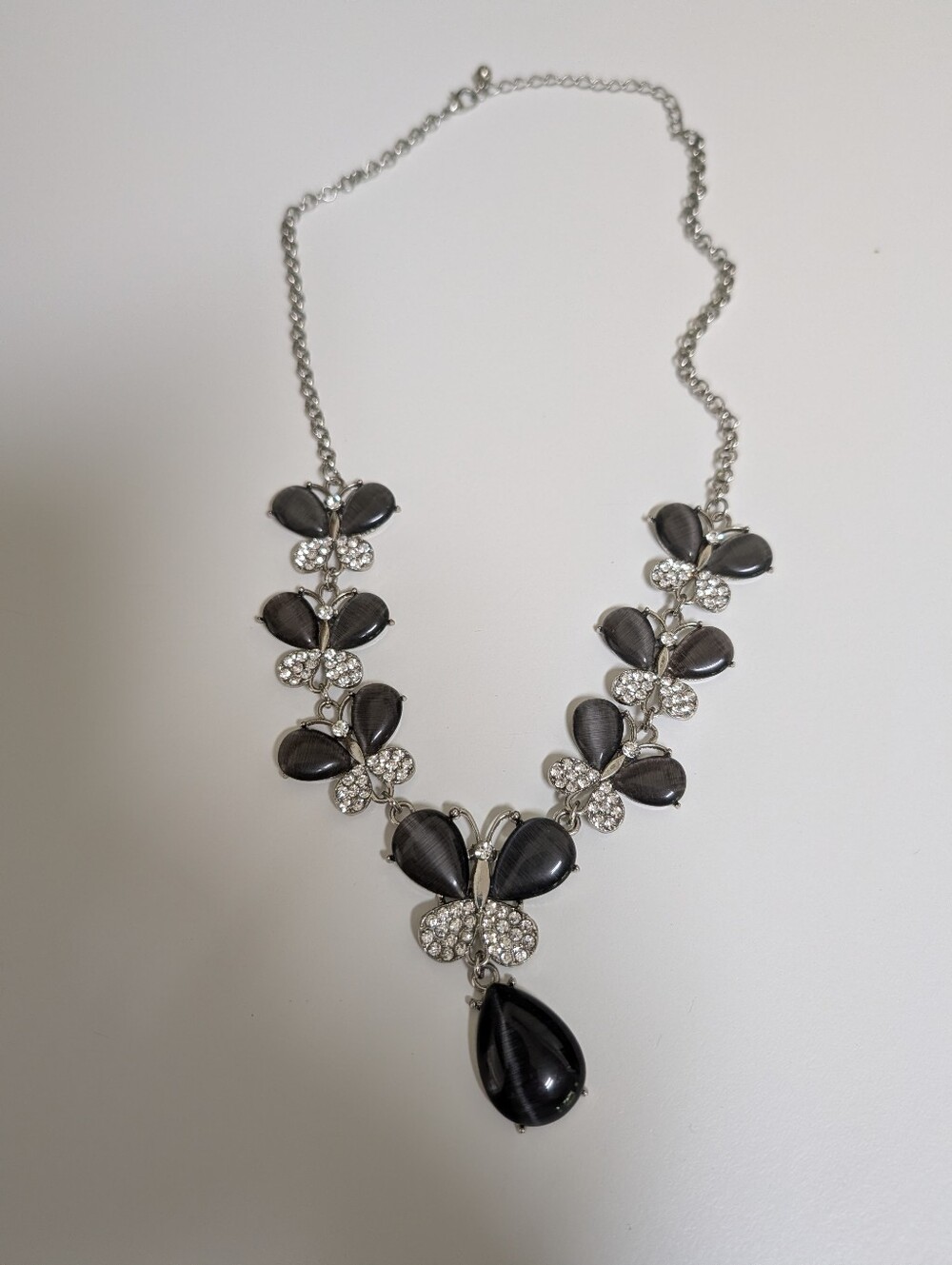 Elegant Silver and Gray Butterfly Necklace